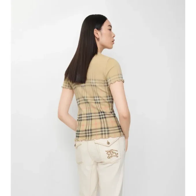 Top in cotone elasticizzato a quadri sfumati