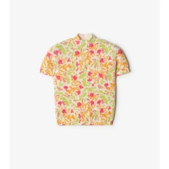 Top in misto cotone a motivi floreali