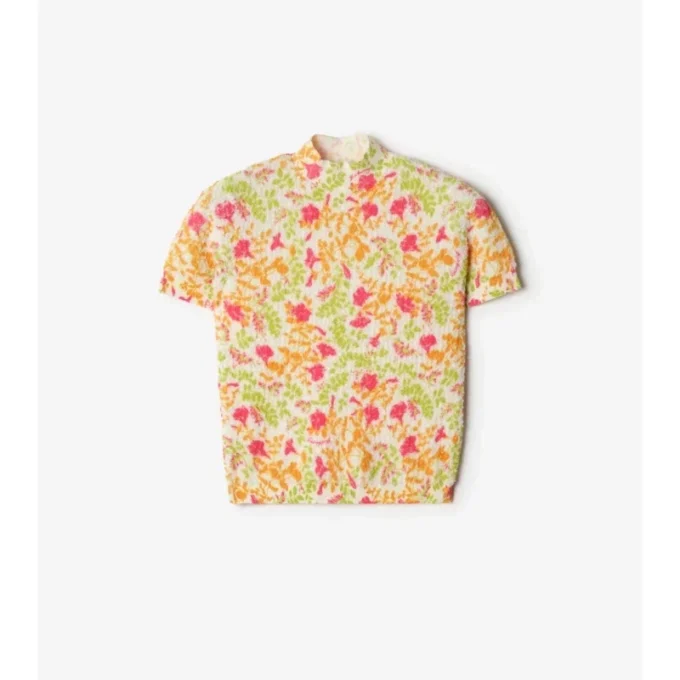 Top in misto cotone a motivi floreali