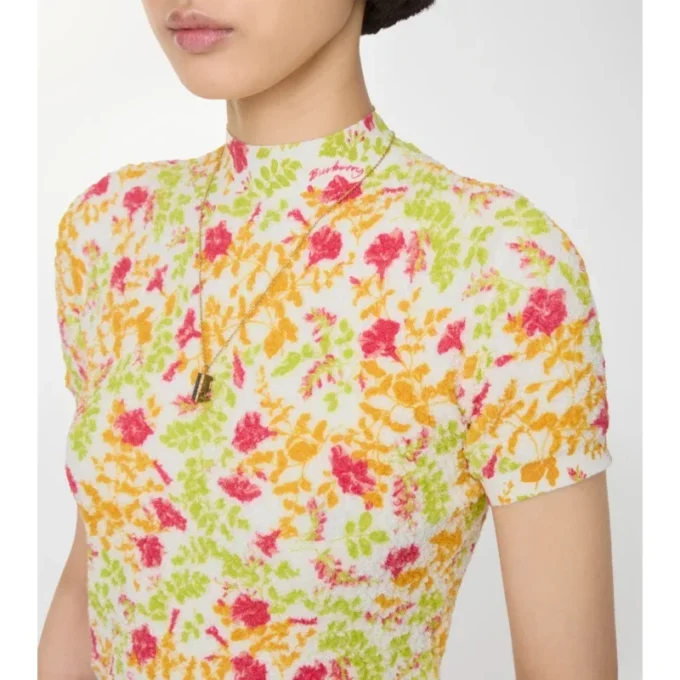 Top in misto cotone a motivi floreali