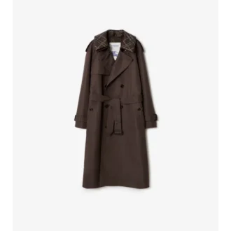 Trench Coat in cotone e seta con collo lungo a quadri