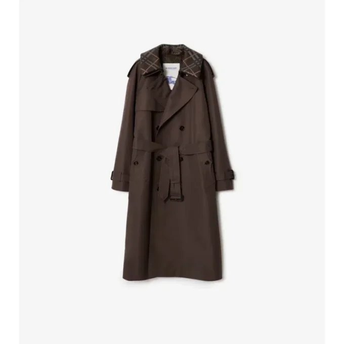 Trench Coat in cotone e seta con collo lungo a quadri