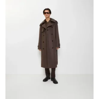 Trench Coat in cotone e seta con collo lungo a quadri