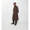 Trench Coat in cotone e seta con collo lungo a quadri