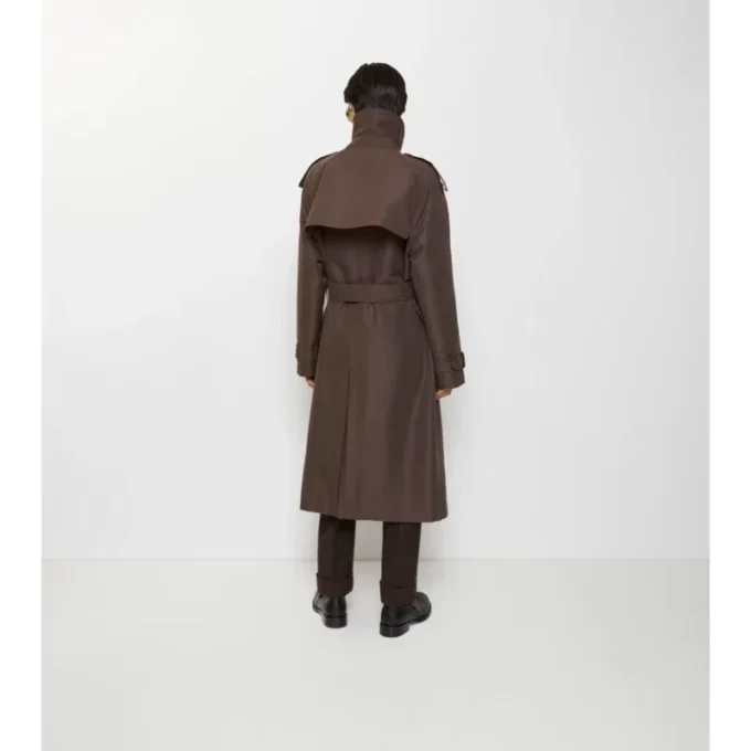 Trench Coat in cotone e seta con collo lungo a quadri