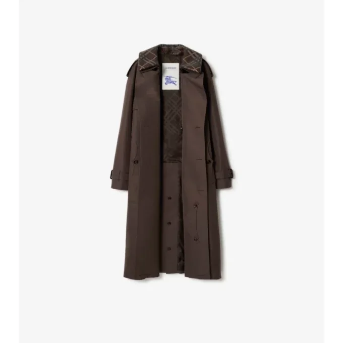 Trench Coat in cotone e seta con collo lungo a quadri