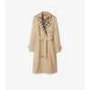 Trench Coat in gabardine a quadri con collo lungo