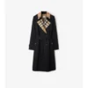 Trench Coat in gabardine a quadri con collo lungo