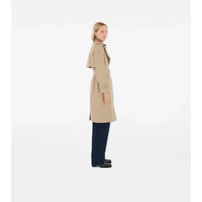 Trench Coat in gabardine a quadri con collo lungo
