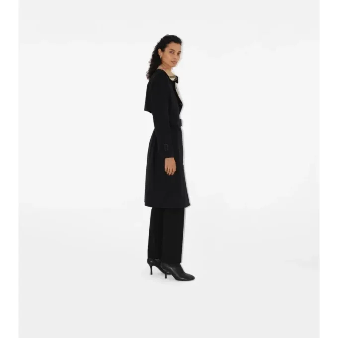 Trench Coat in gabardine a quadri con collo lungo