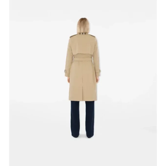 Trench Coat in gabardine a quadri con collo lungo