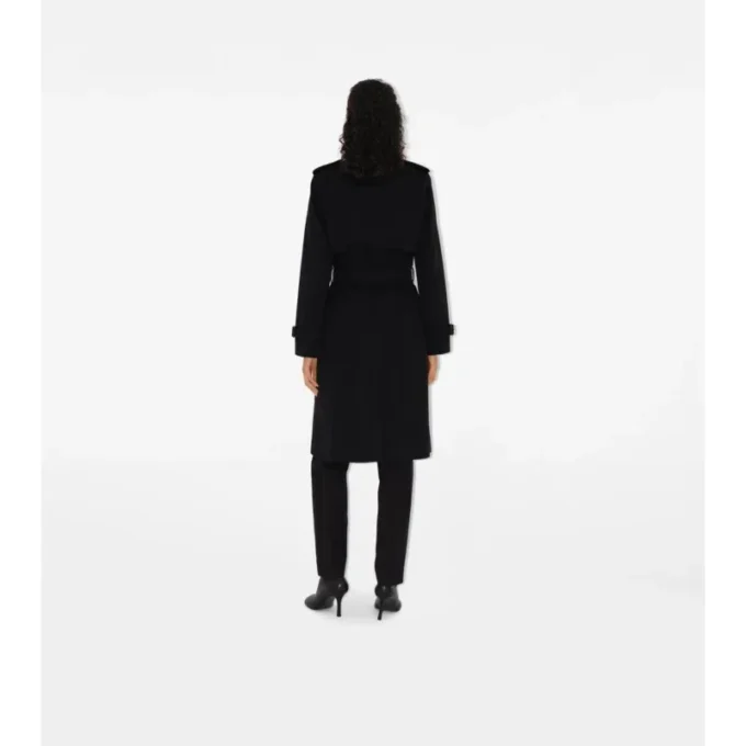 Trench Coat in gabardine a quadri con collo lungo