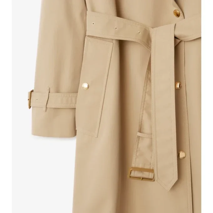Trench Coat in gabardine a quadri con collo lungo