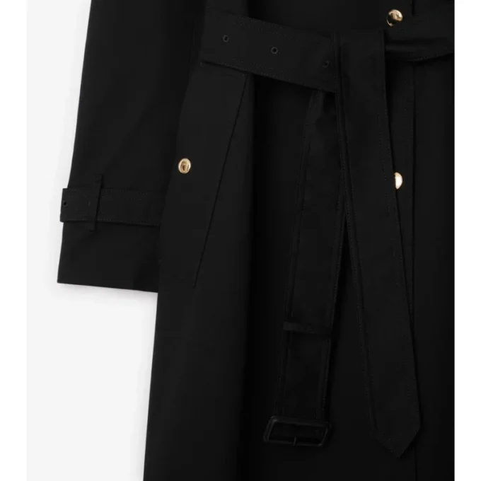 Trench Coat in gabardine a quadri con collo lungo