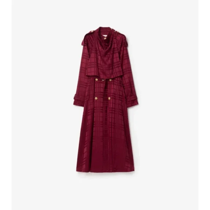 Trench Coat in seta a quadri