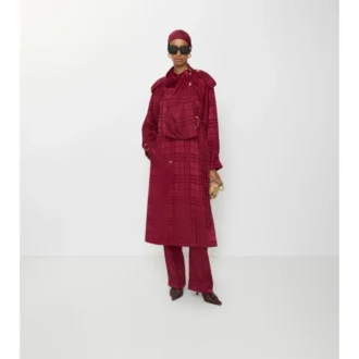 Trench Coat in seta a quadri