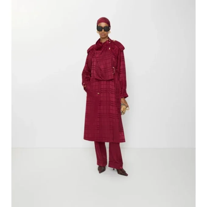 Trench Coat in seta a quadri