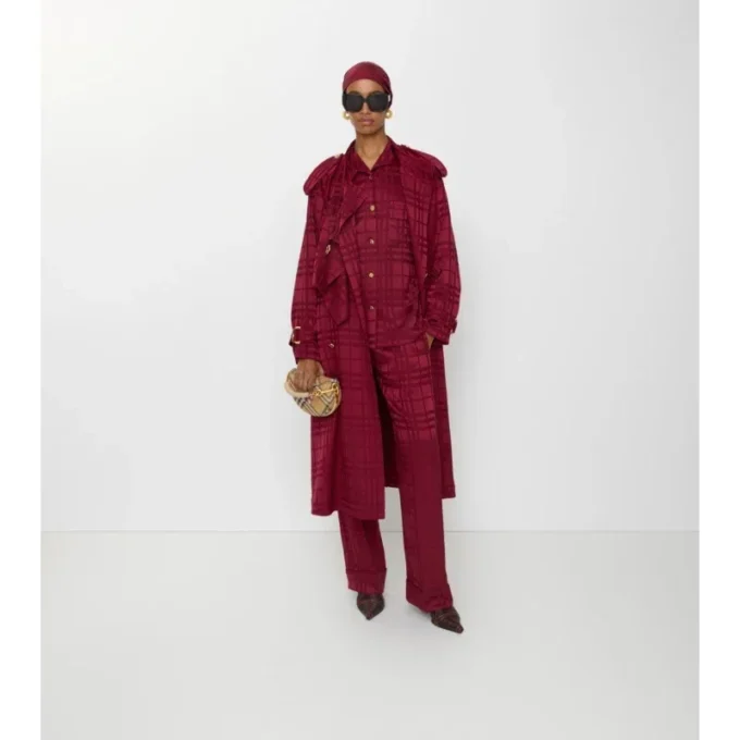 Trench Coat in seta a quadri