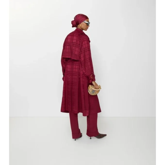 Trench Coat in seta a quadri