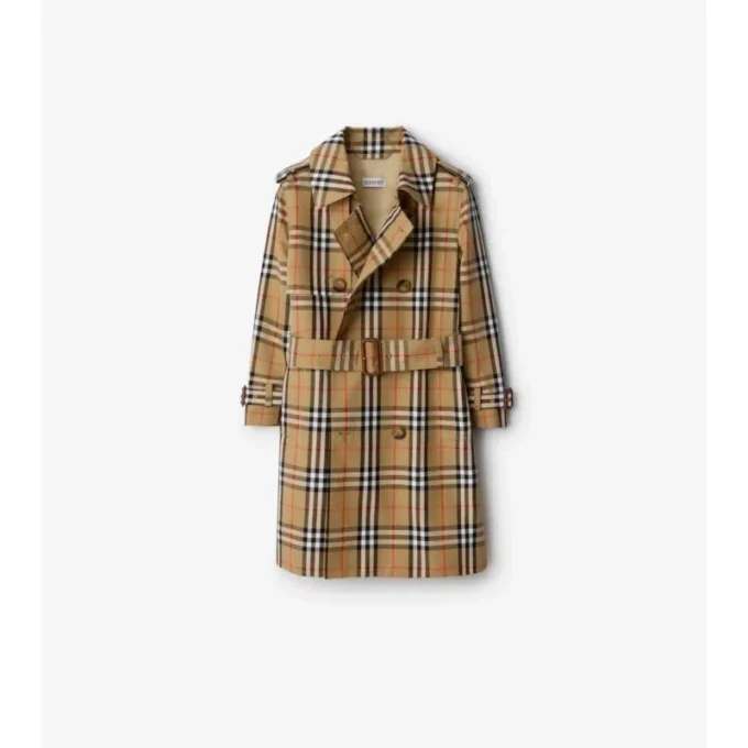Trench Coat in twill di cotone a quadri