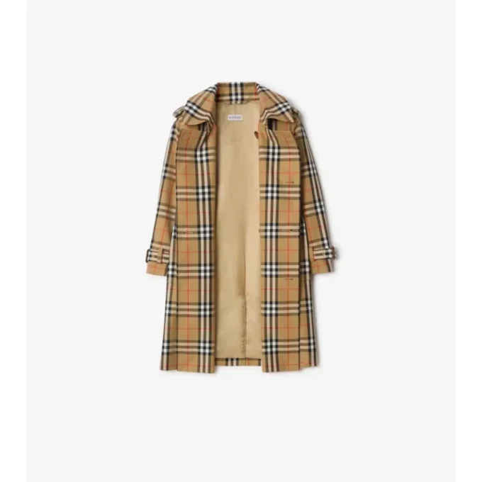 Trench Coat in twill di cotone a quadri