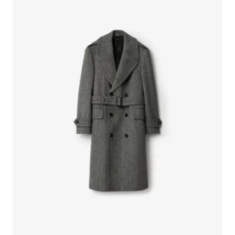 Trench Coat lungo in lana a spina di pesce