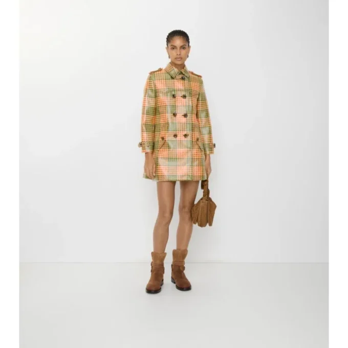 Trench Coat Summerside corto con rivestimento a quadri effetto rafia