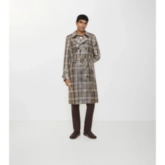 Trench Foxfield lungo con rivestimento a quadri effetto rafia