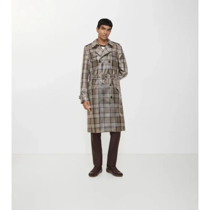 Trench Foxfield lungo con rivestimento a quadri effetto rafia