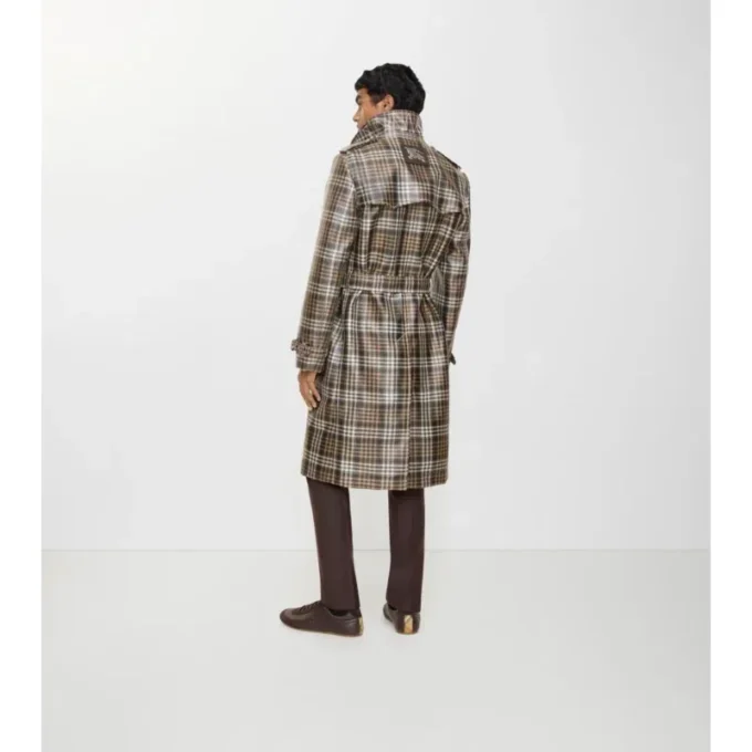 Trench Foxfield lungo con rivestimento a quadri effetto rafia
