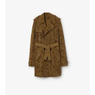 Trench Lawshall in pelle scamosciata con motivo Paisley di media lunghezza