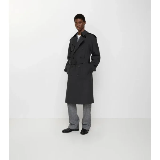Trench lungo in lana elasticizzata accoppiata