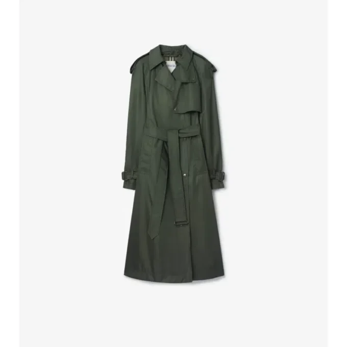 Trench lungo in nylon con cappuccio