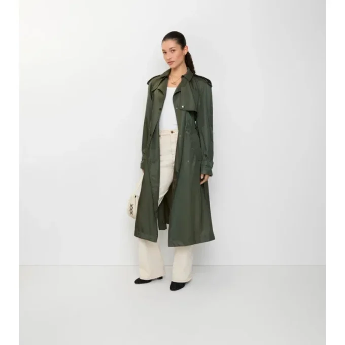 Trench lungo in nylon con cappuccio
