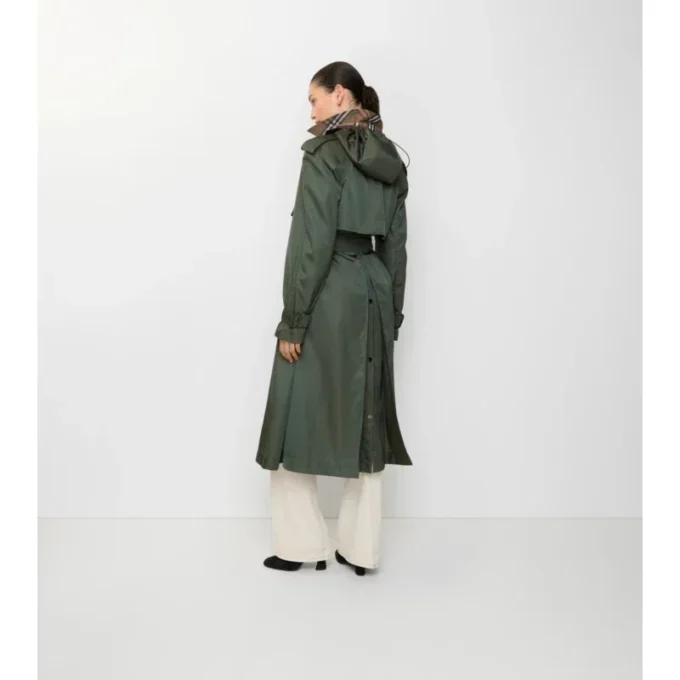 Trench lungo in nylon con cappuccio