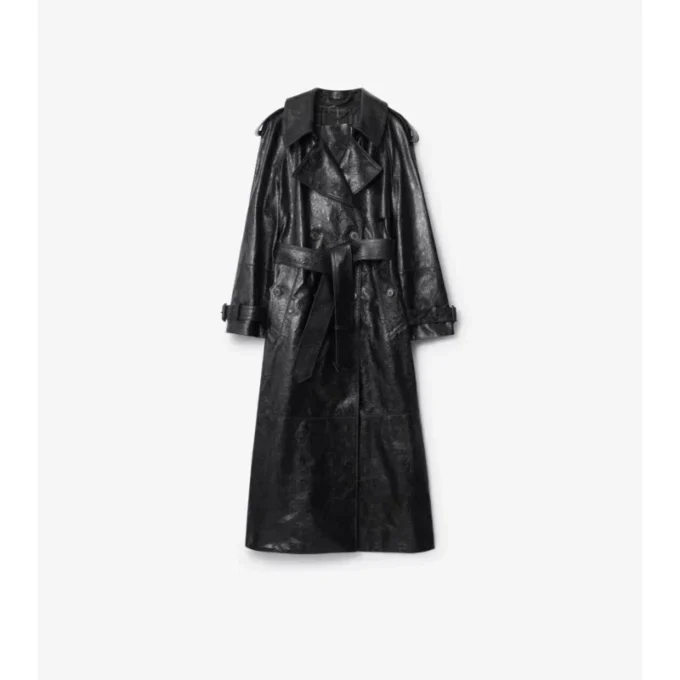 Trench lungo in pelle goffrata
