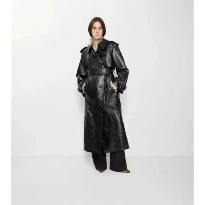 Trench lungo in pelle goffrata