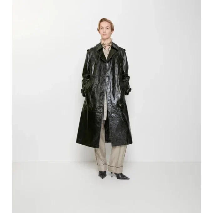 Trench lungo in pelle goffrata
