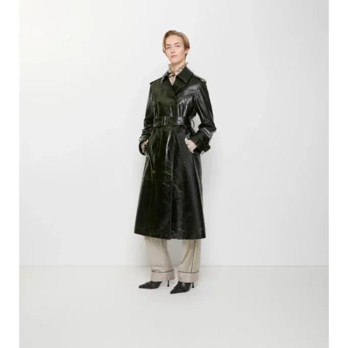 Trench lungo in pelle goffrata