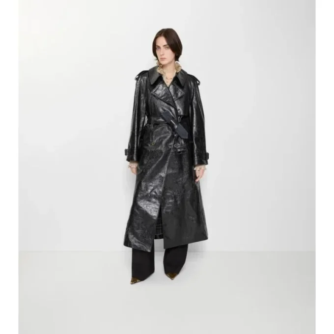 Trench lungo in pelle goffrata