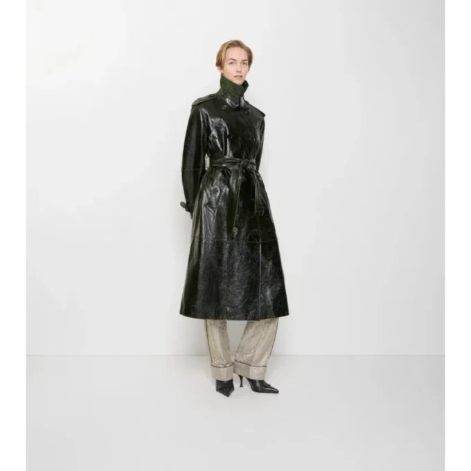 Trench lungo in pelle goffrata